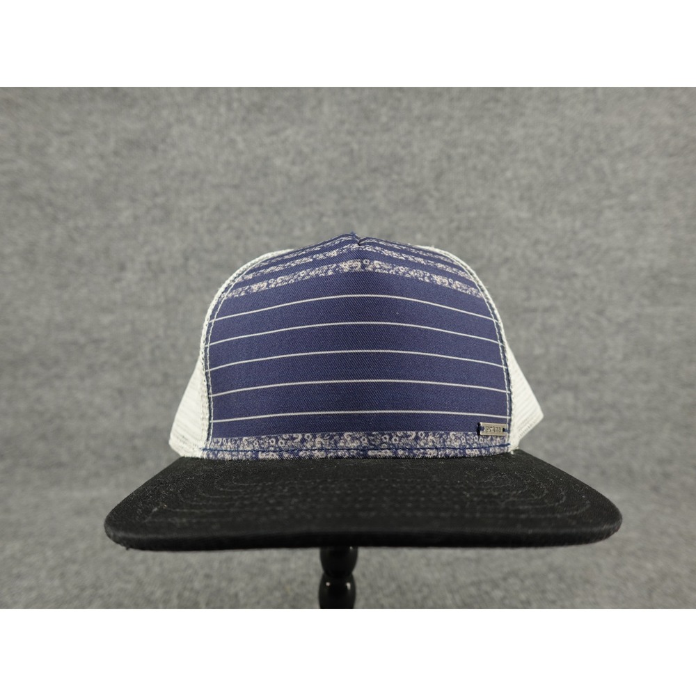 Prana Trucker Hat Mens OSFA Blue White Black Striped Mesh Snapback Cap